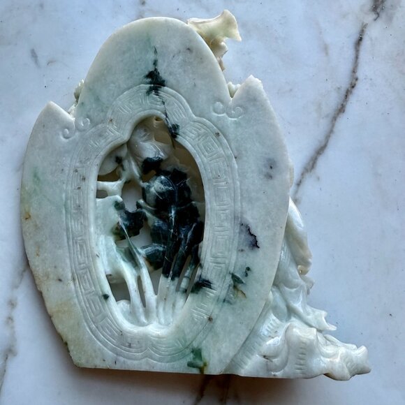 Jadeite Hehe Erxian (Immortal Twins) and Lotus Jade Carving Vintage - Picture 9 of 13